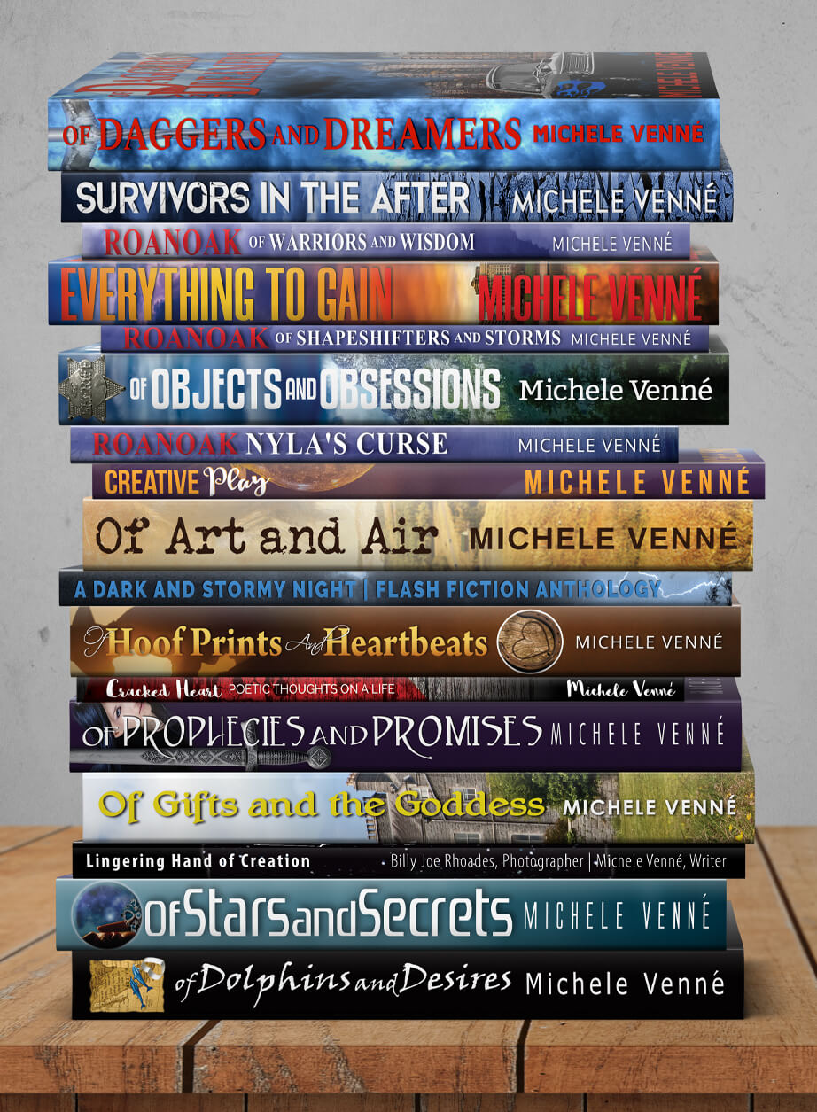 Author Michele Venne-Book Stack of Writings